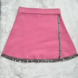 ZARA NEW WOMAN MINI KNIT SKIRT WITH APPLIQUÉD RHINESTONE PINK SIZE M 2142/084